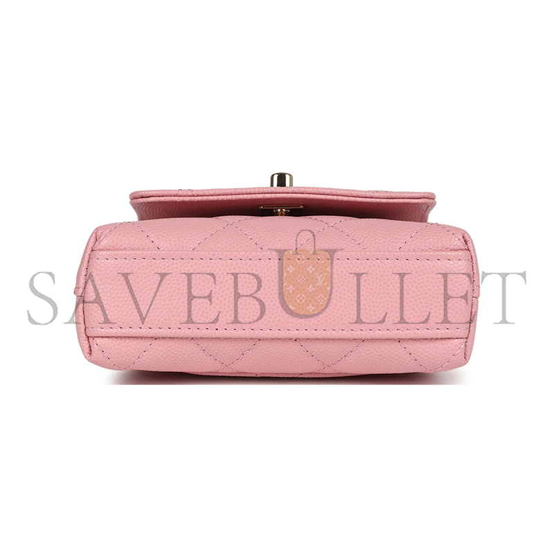 CHANEL MASTER GRAINED CALFSKIN NANO COCO TOP HANDLE FLAP BAG LIGHT GOLD HARDWARE PINK AP4245 (11*9*5cm)
